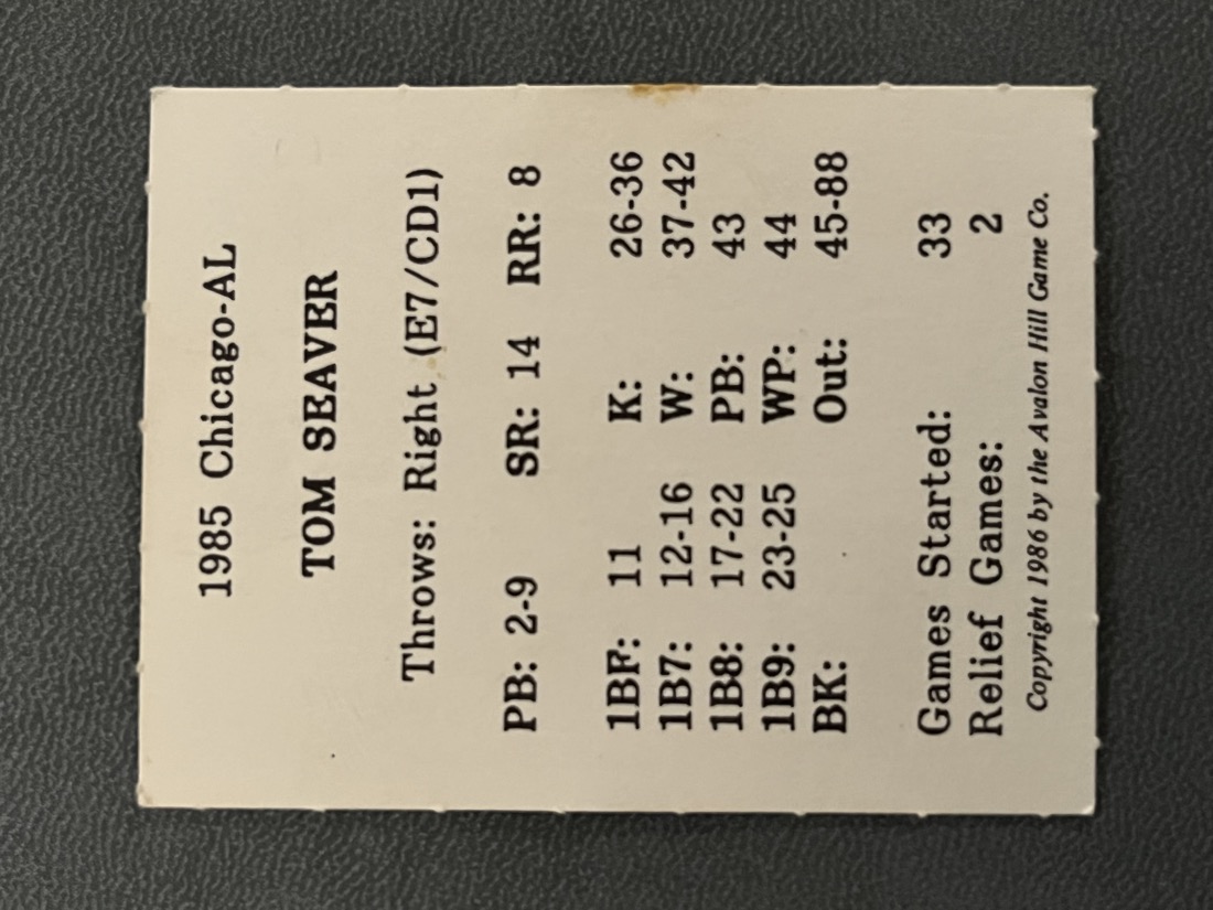 Original 1980s Statis Pro card for Tom Seaver, worn from decades of play